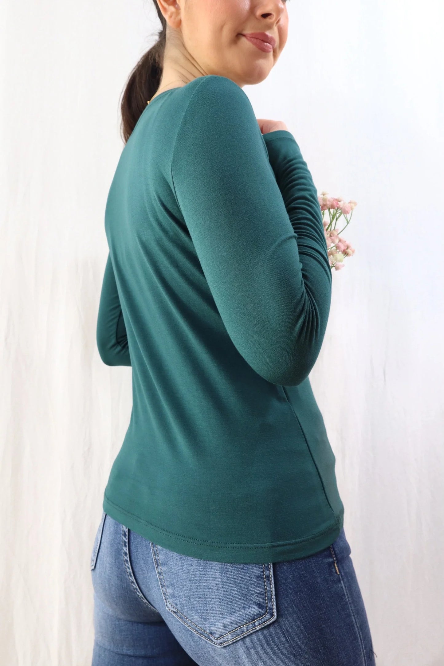 Long Sleeve Boat Neck Top | Green