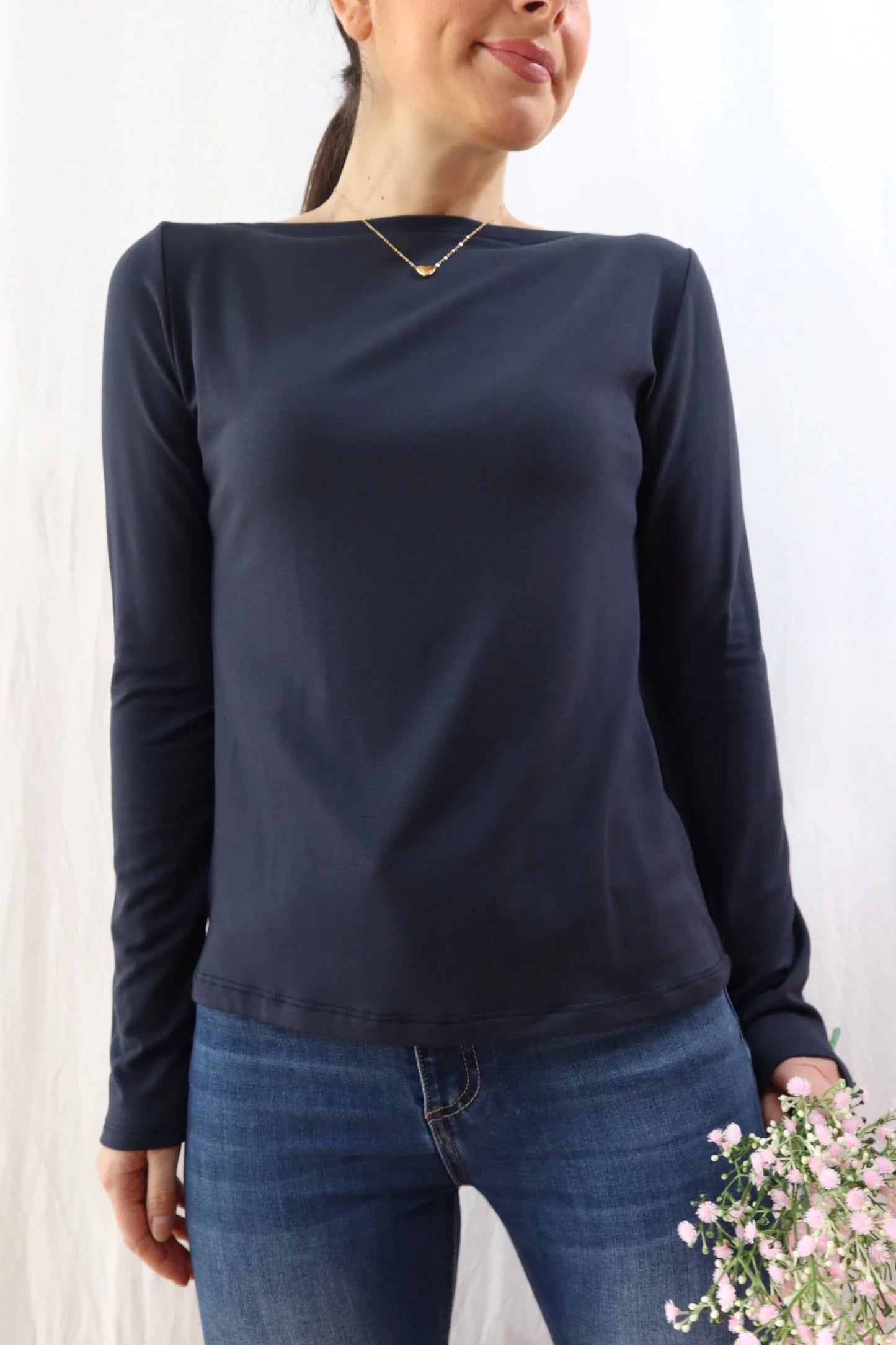 Long Sleeve Boat Neck Top | Blue