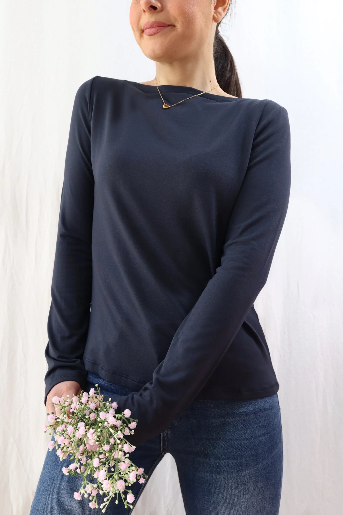 Long Sleeve Boat Neck Top | Blue