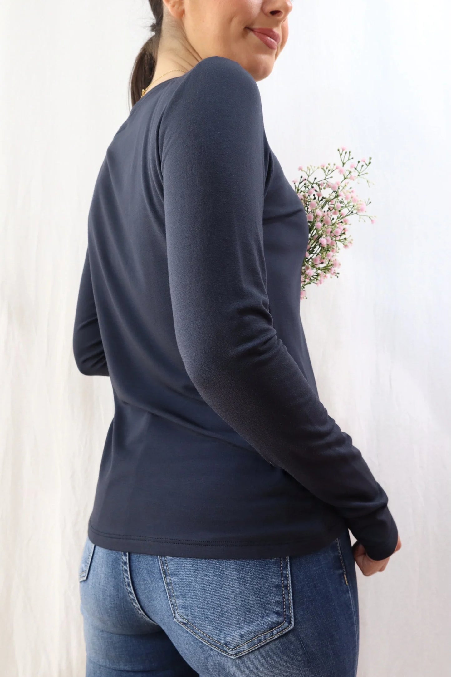 Long Sleeve Boat Neck Top | Blue