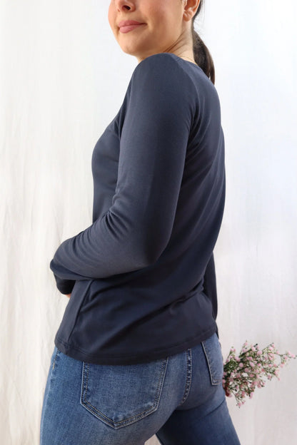 Long Sleeve Boat Neck Top | Blue