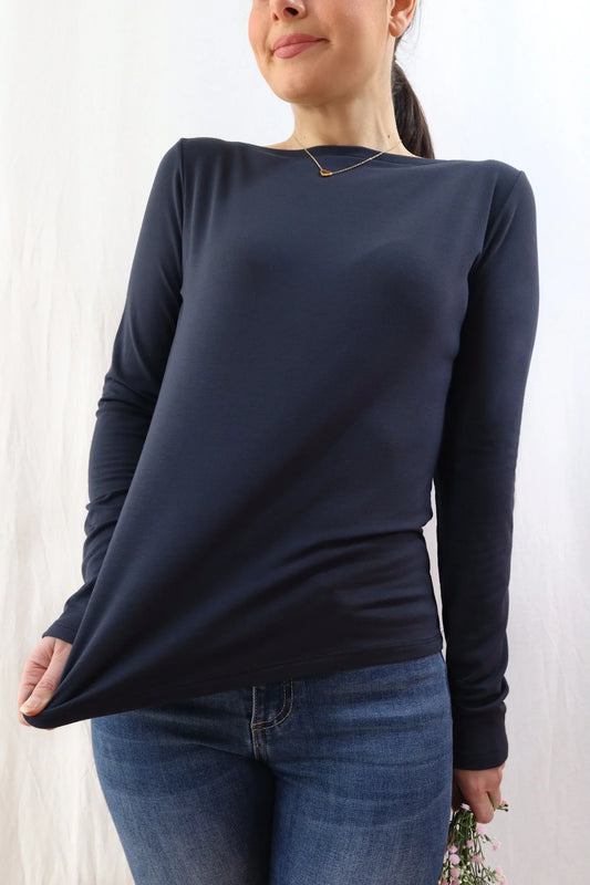 Long Sleeve Boat Neck Top | Blue