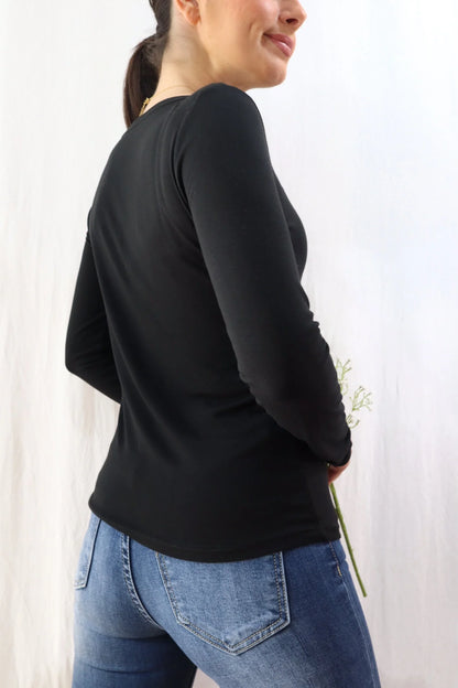 Long Sleeve Boat Neck Top | Black