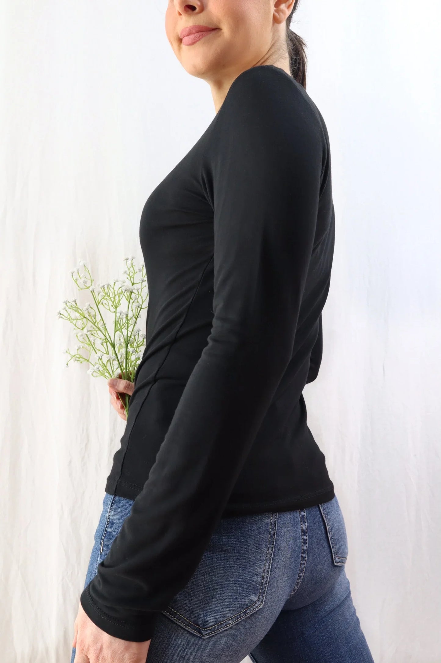 Long Sleeve Boat Neck Top | Black