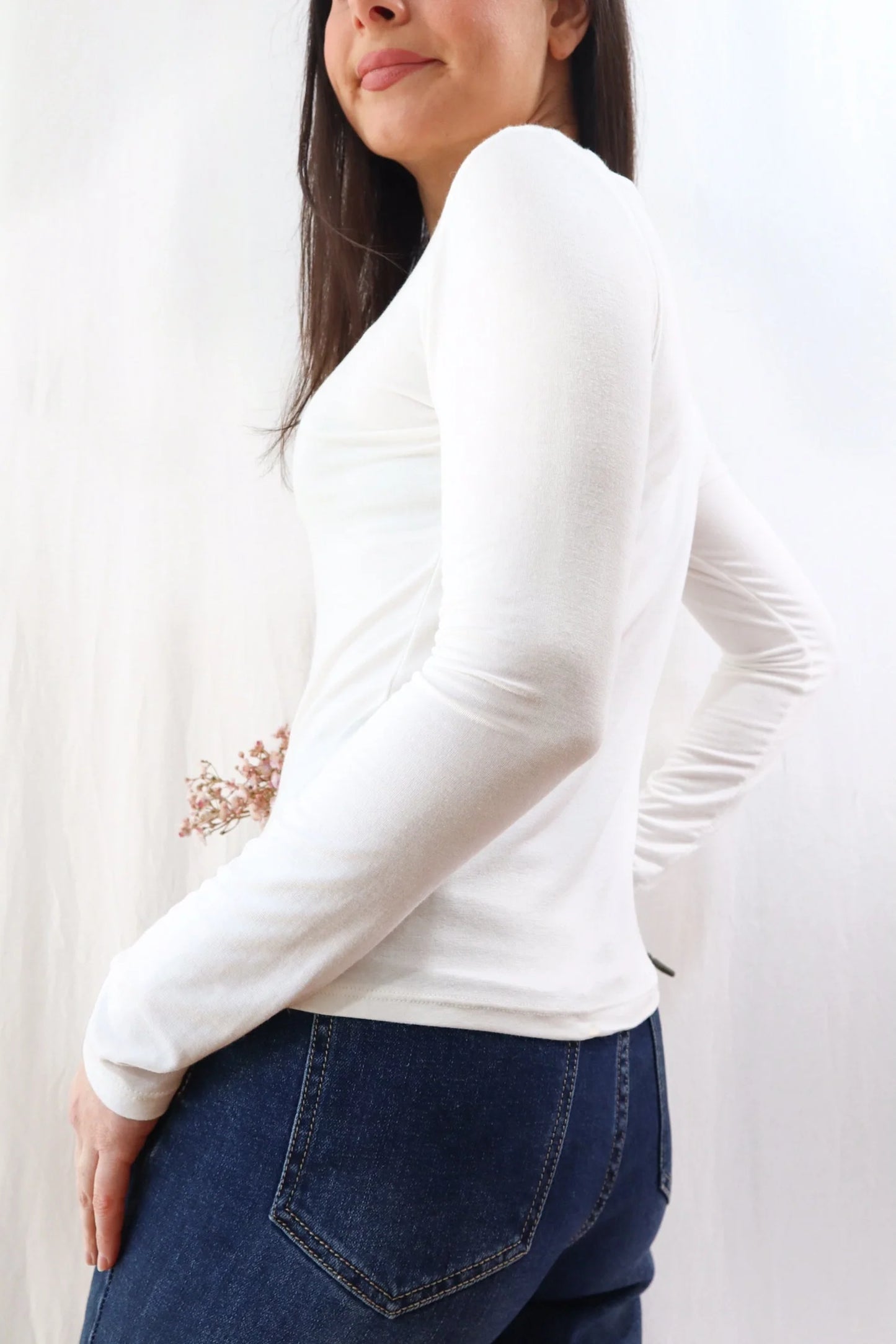 Long Sleeve Boat Neck Top | White