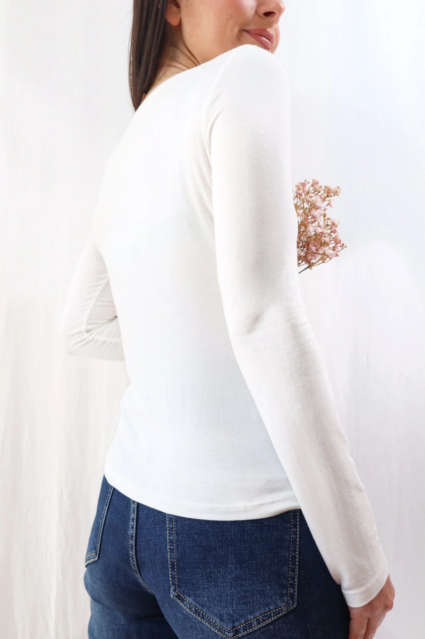 Long Sleeve Boat Neck Top | White