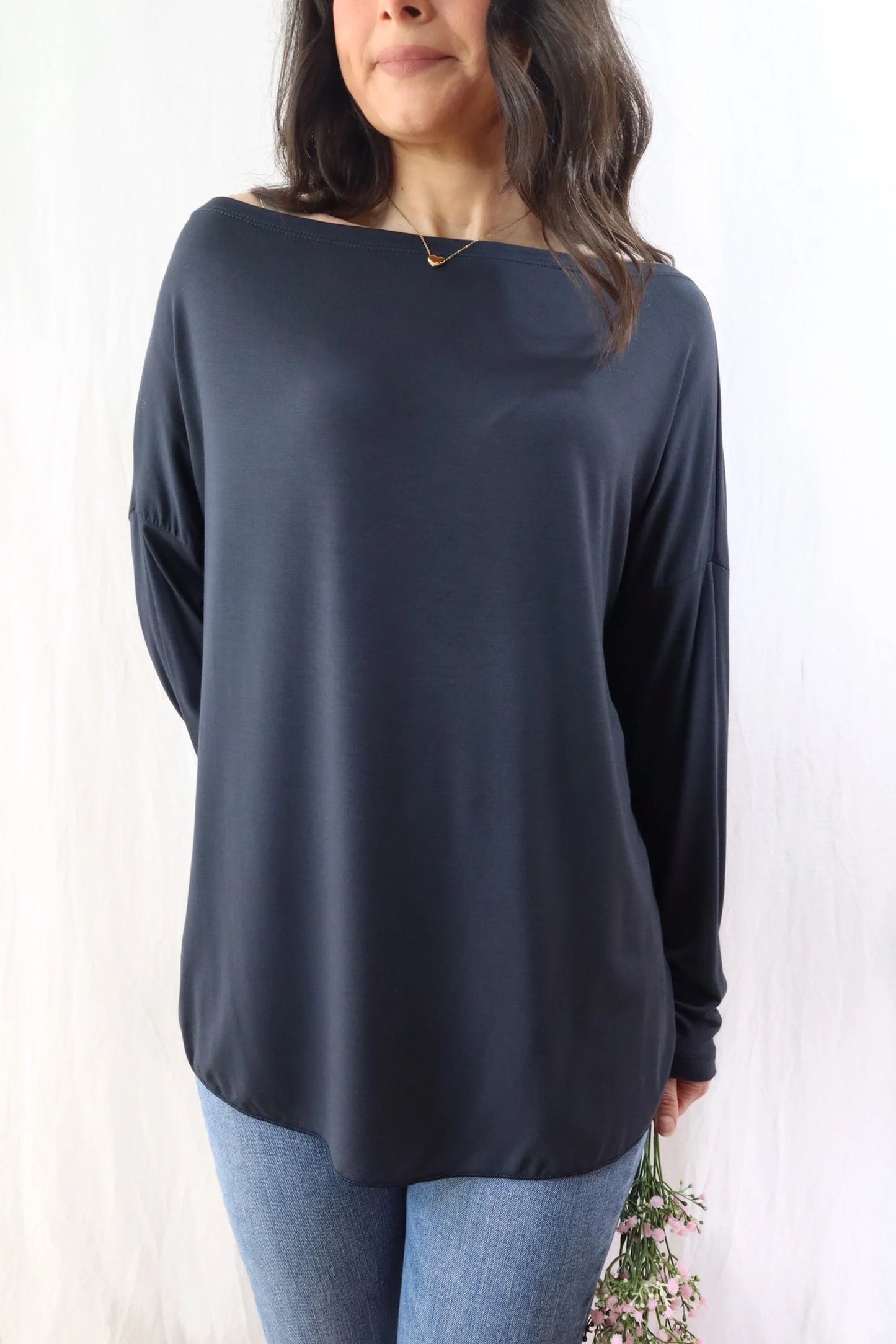 Wide Boat Neck Top | Blue