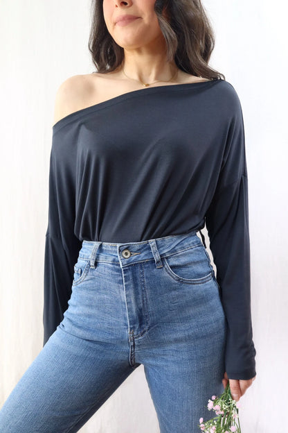 Wide Boat Neck Top | Blue