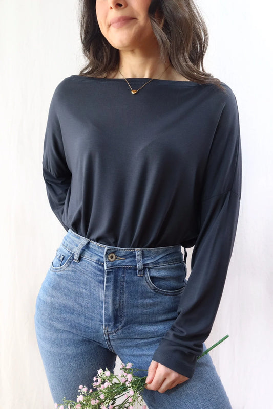 Wide Boat Neck Top | Blue