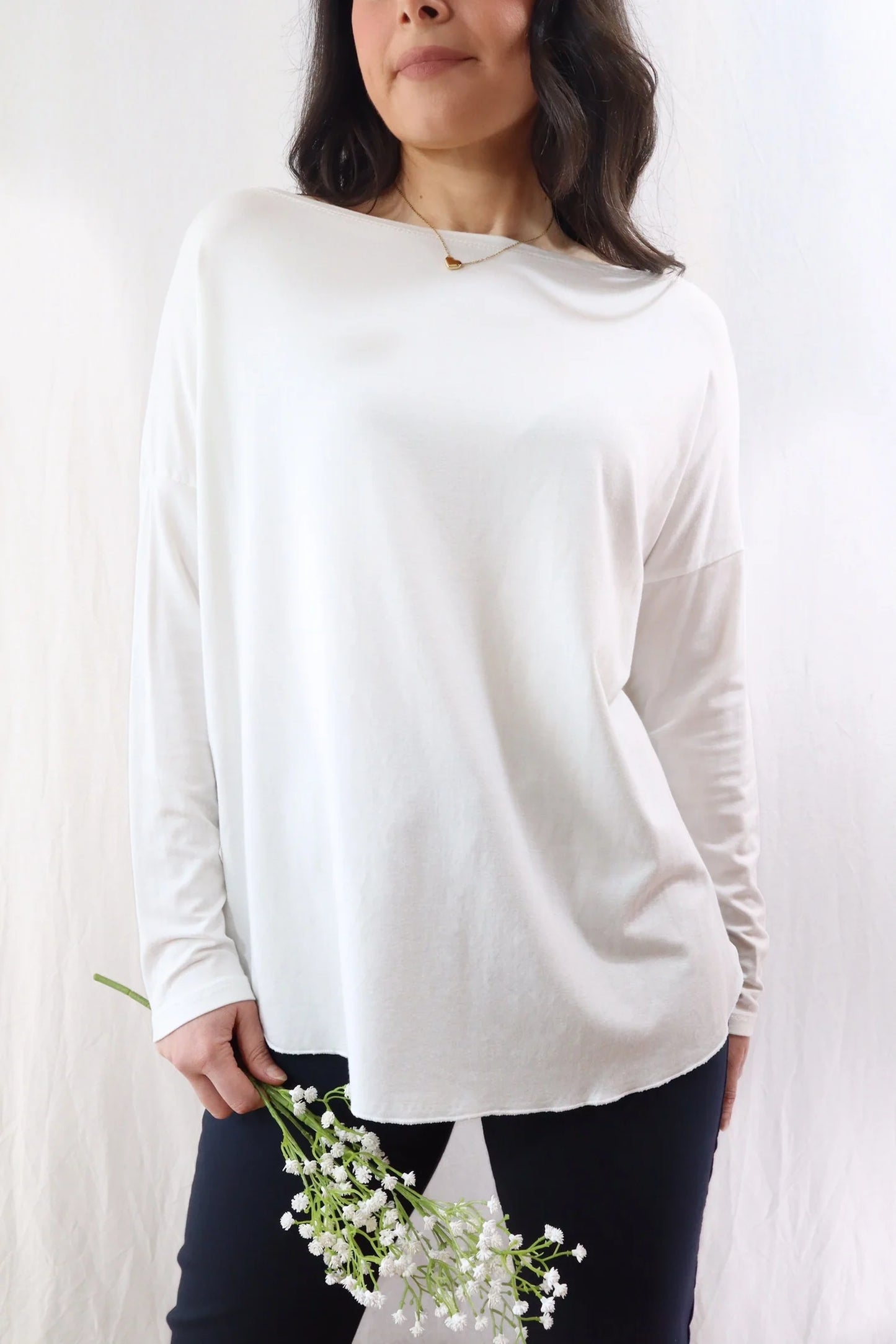 Wide Boat Neck Top | White