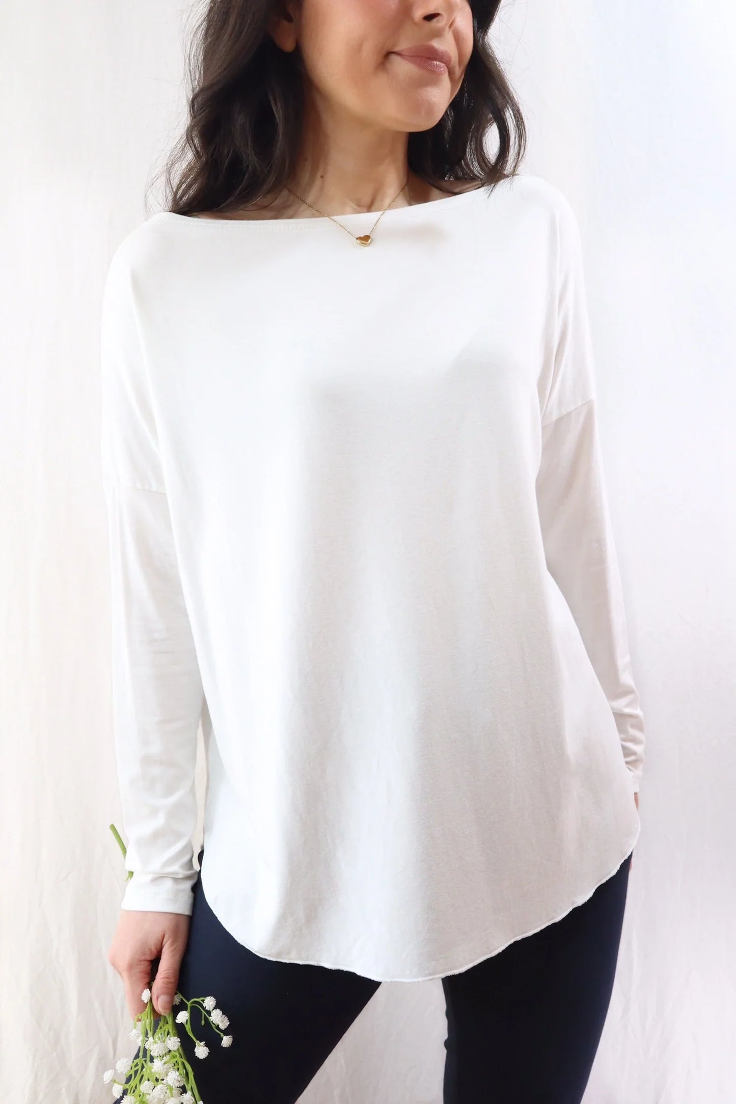 Wide Boat Neck Top | White