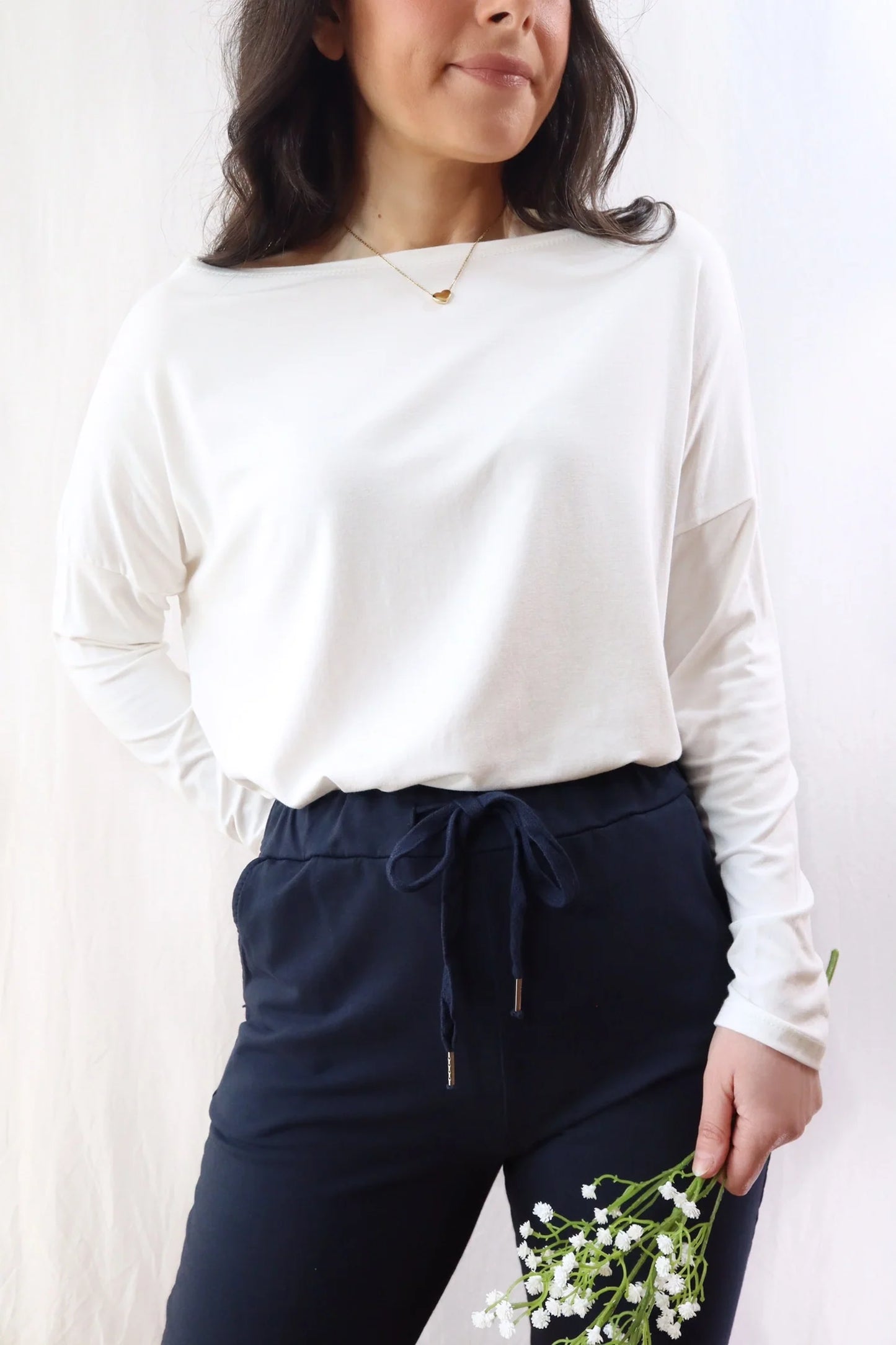 Wide Boat Neck Top | White