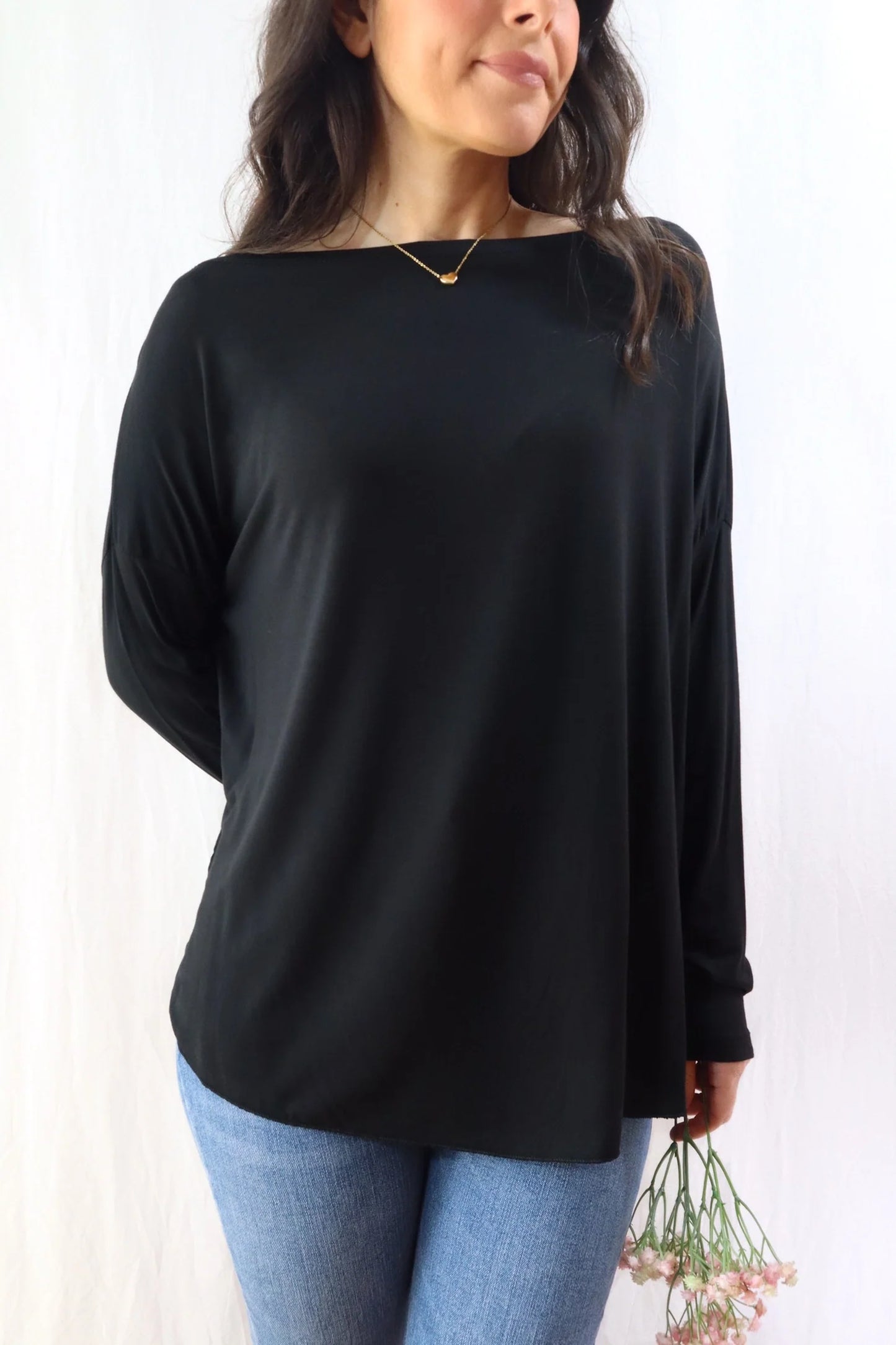 Wide Boat Neck Top | Black