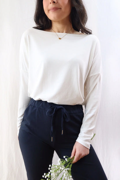 Wide Boat Neck Top | White