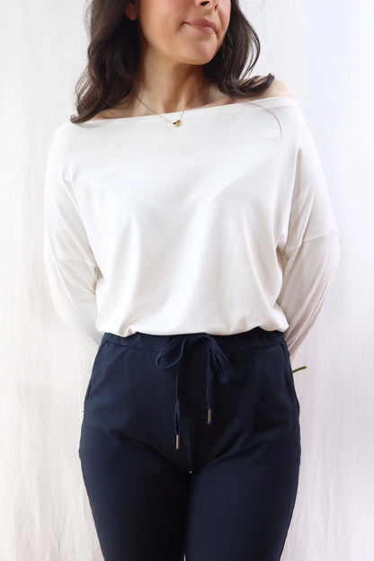 Wide Boat Neck Top | White