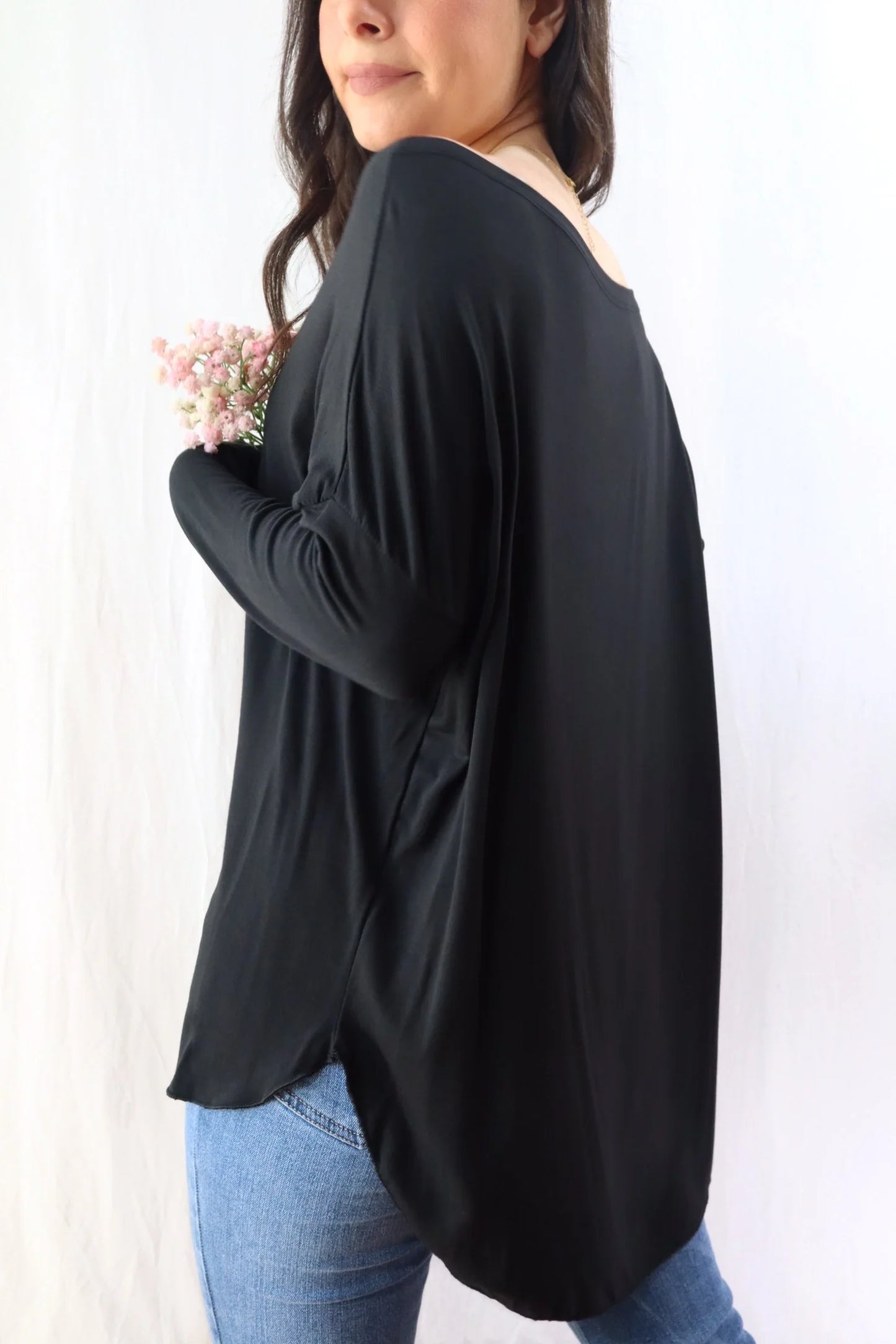 Wide Boat Neck Top | Black