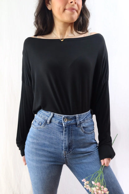 Wide Boat Neck Top | Black