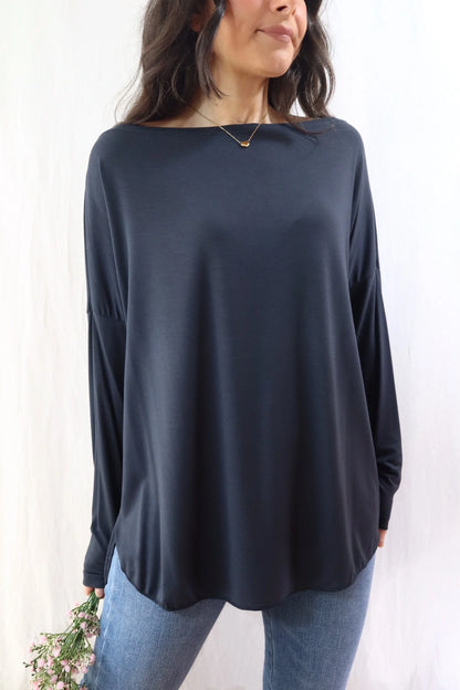 Wide Boat Neck Top | Blue