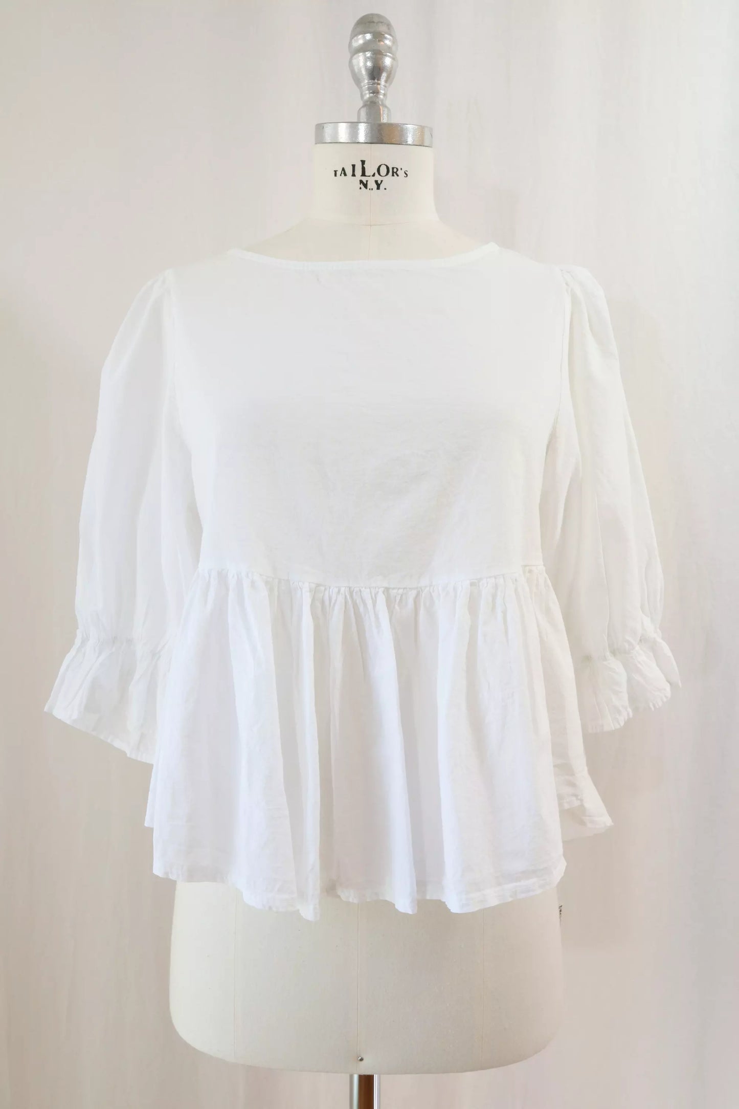 Pure Cotton Blouse with Flounces | White