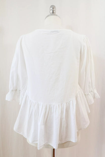 Pure Cotton Blouse with Flounces | White