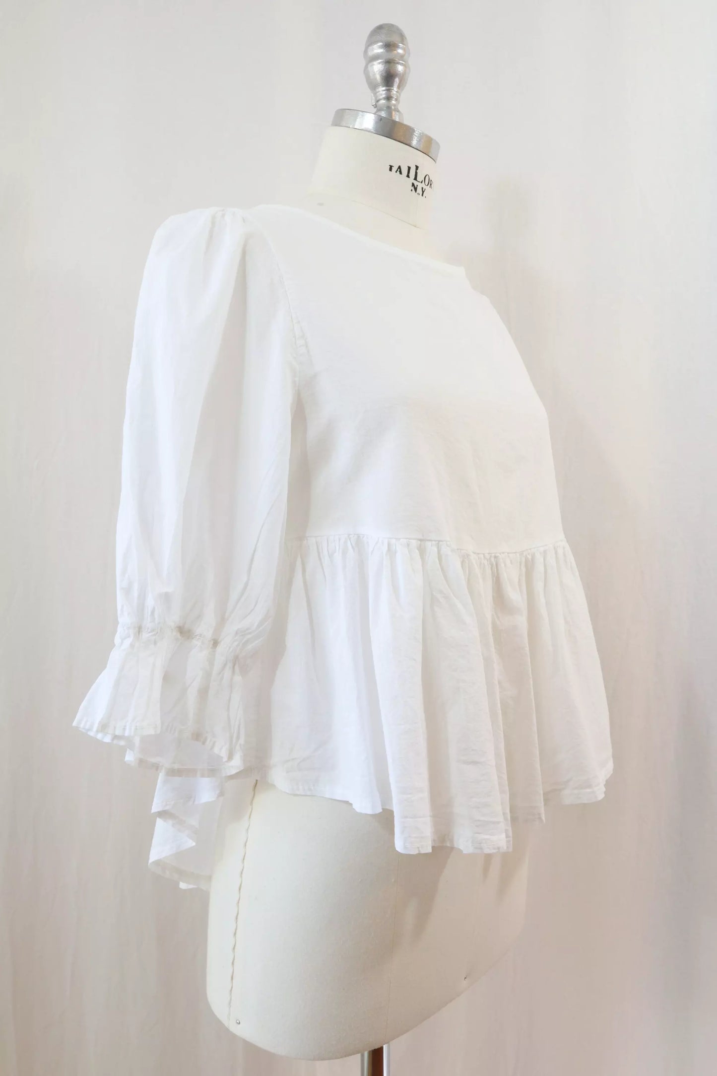 Pure Cotton Blouse with Flounces | White