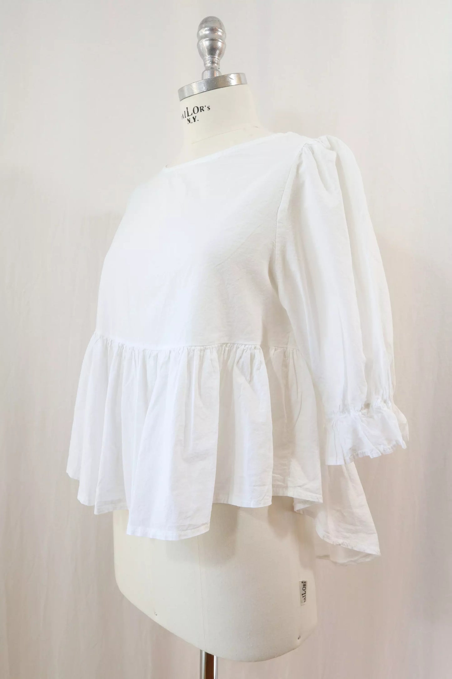 Pure Cotton Blouse with Flounces | White