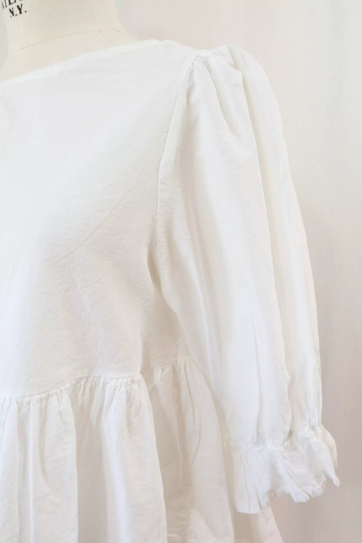 Pure Cotton Blouse with Flounces | White