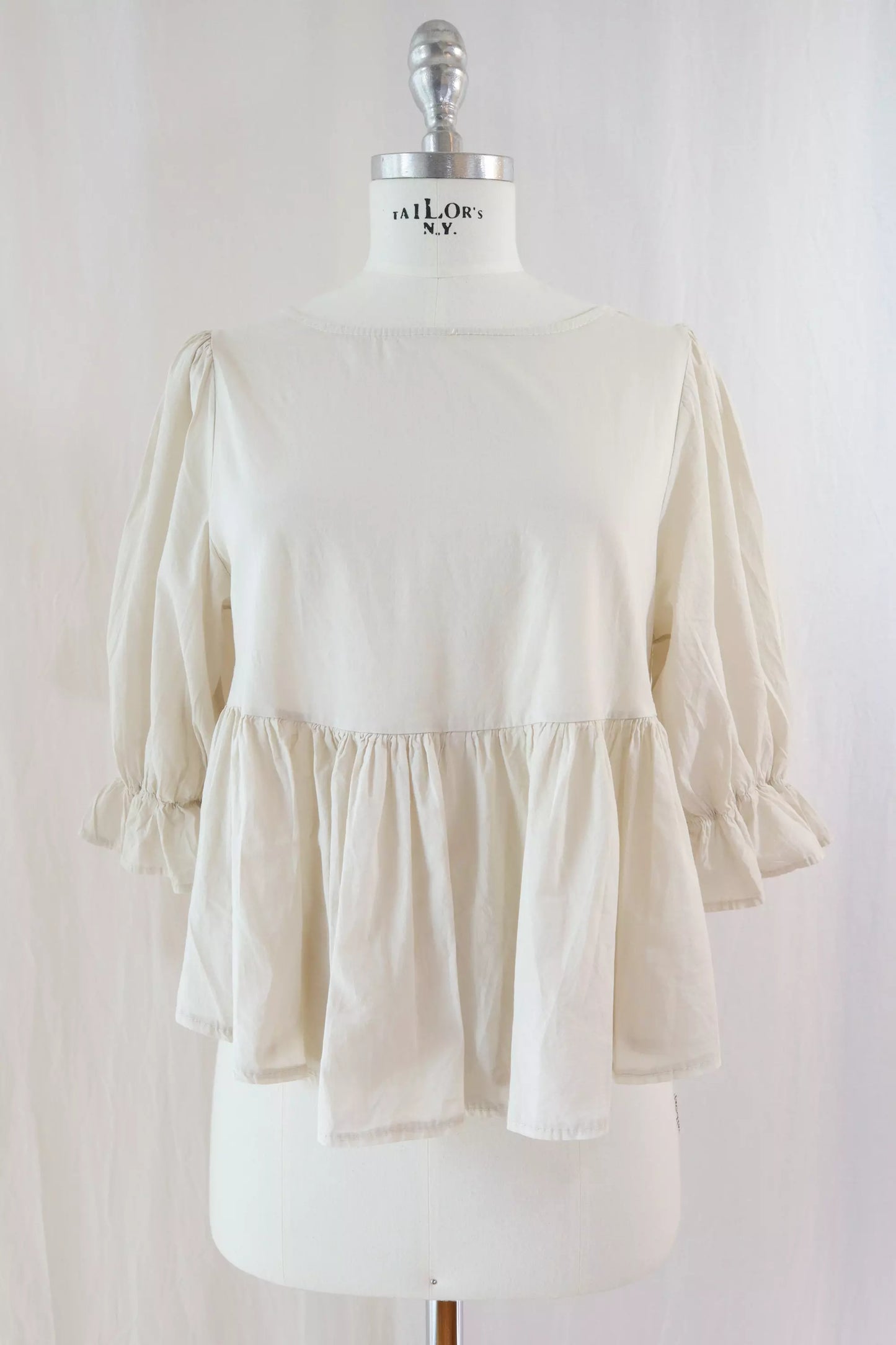 Pure Cotton Blouse with Flounces | Beige