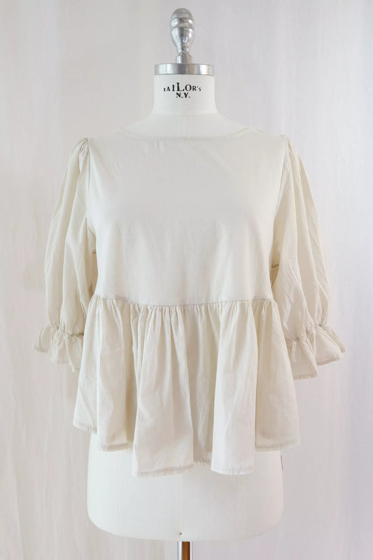 Blusa in Puro Cotone con Volant | Beige