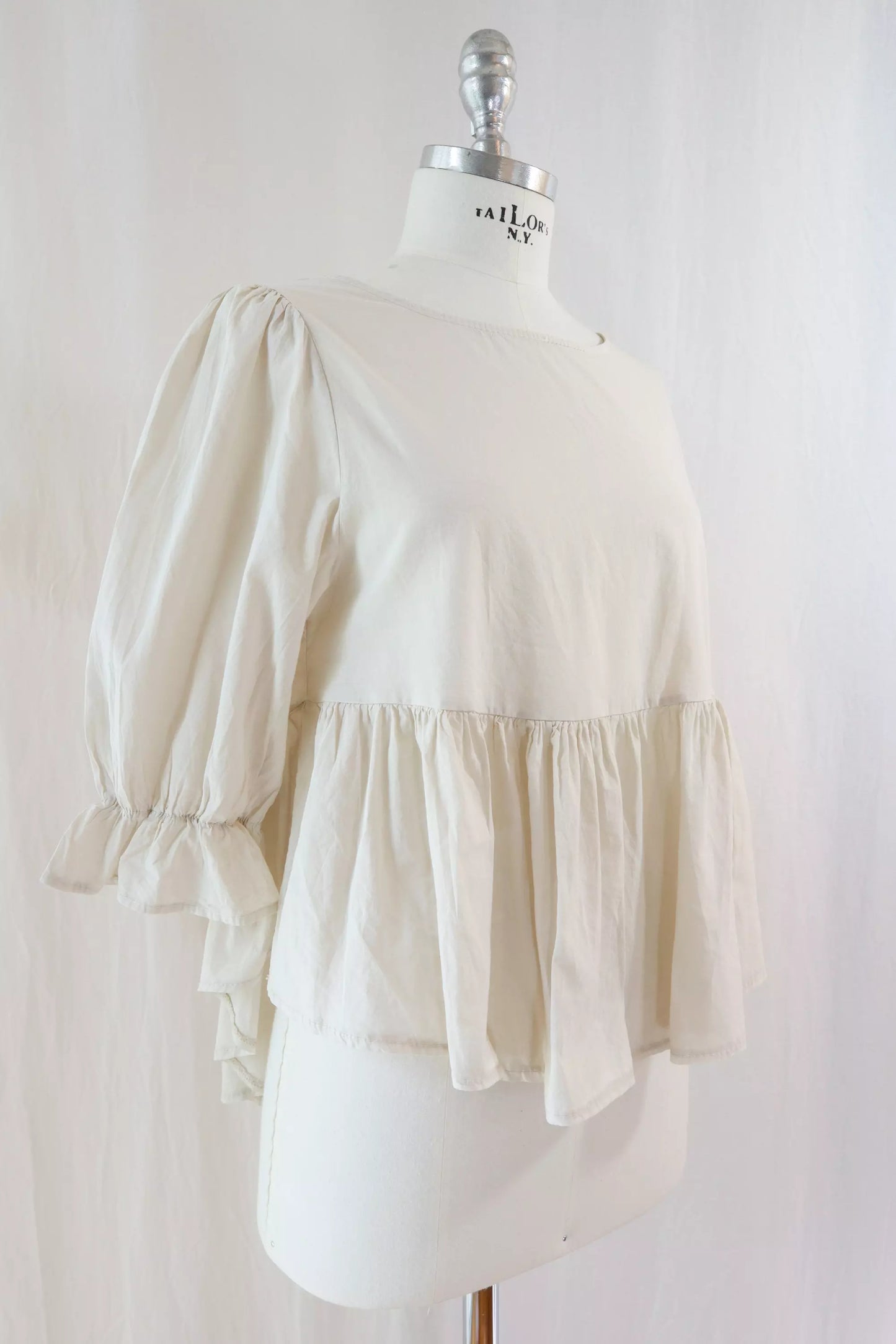 Pure Cotton Blouse with Flounces | Beige