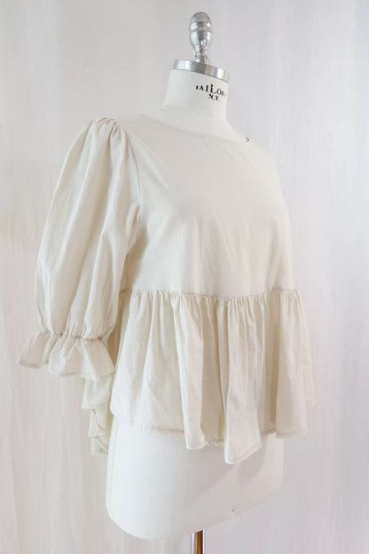 Blusa in Puro Cotone con Volant | Beige