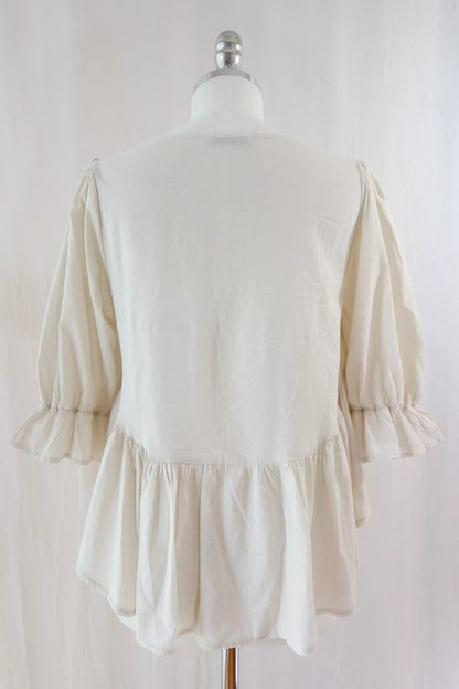 Pure Cotton Blouse with Flounces | Beige