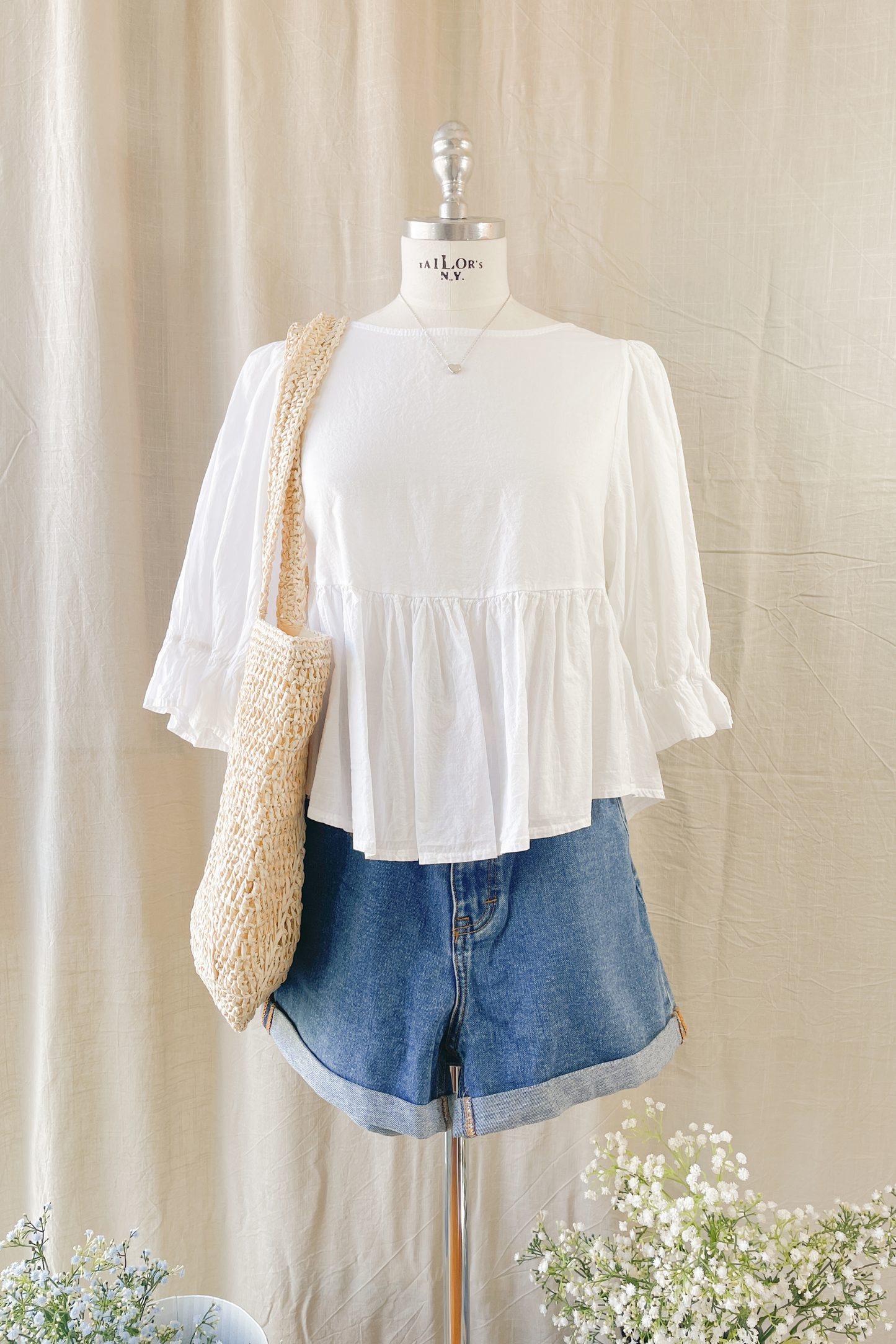 Blusa in Puro Cotone con Volant | Bianco