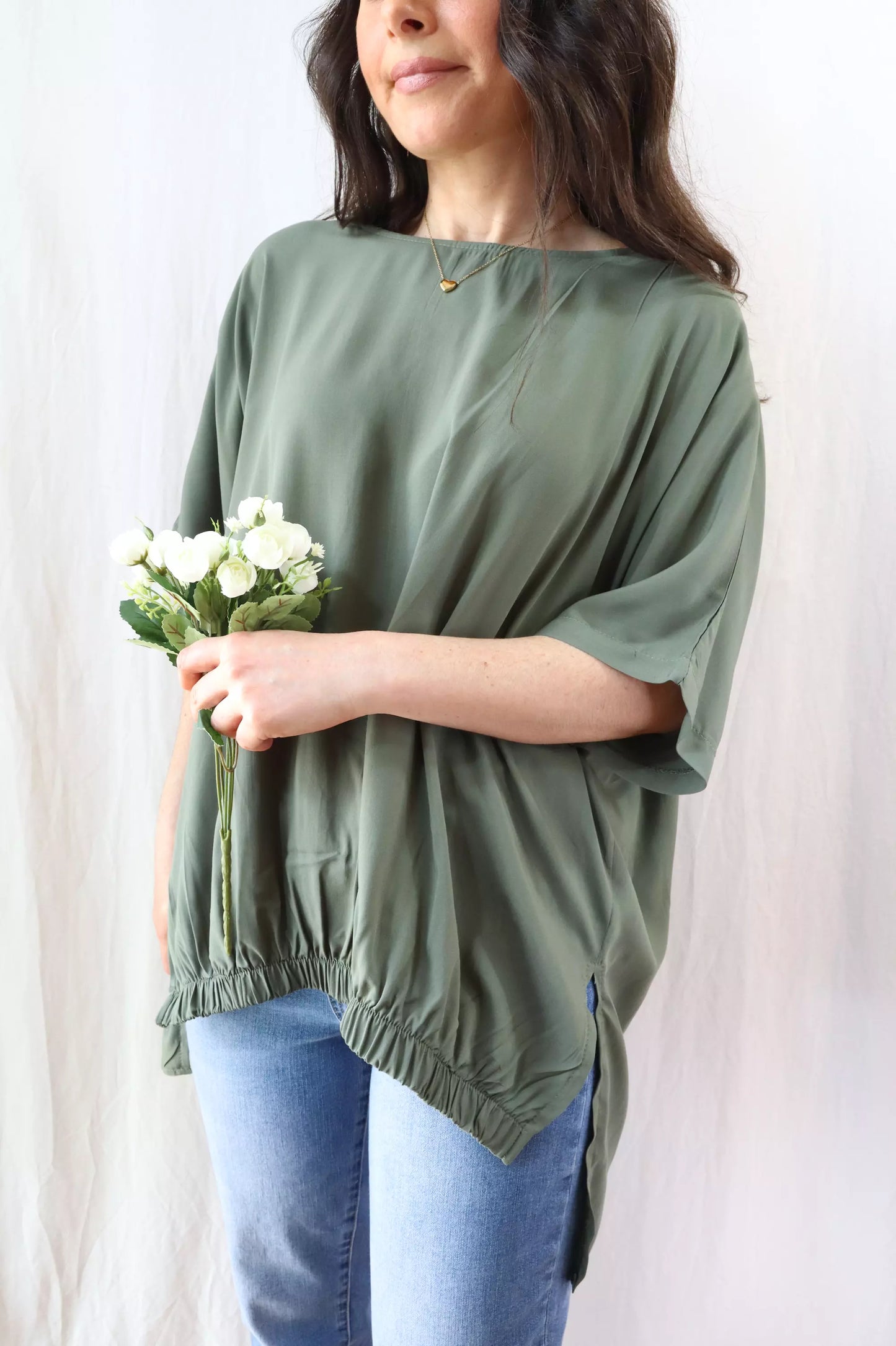 Oversized Blouse with Elastic | Green