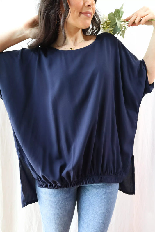 Oversized Blouse with Elastic | Blue