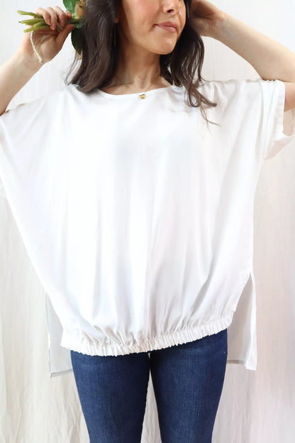 Blusa Oversize con Elastico | Bianco