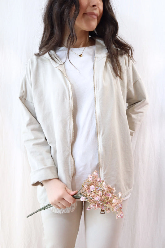 Hooded Sweatshirt with Zip and Drawstring | Beige