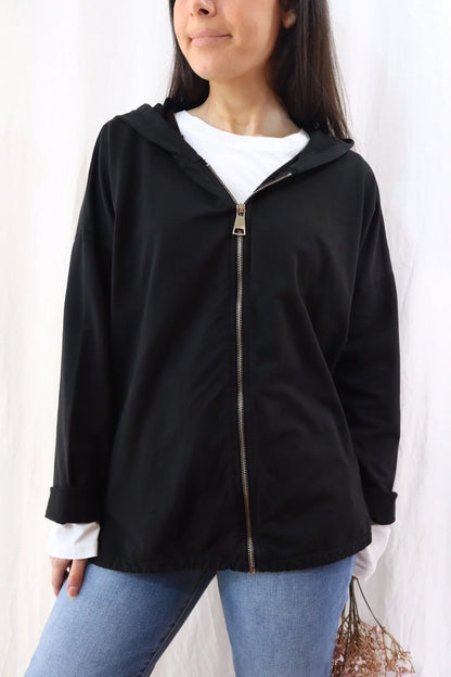 Hooded Sweatshirt with Zip and Drawstring | Black