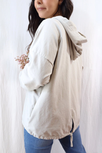 Hooded Sweatshirt with Zip and Drawstring | Beige