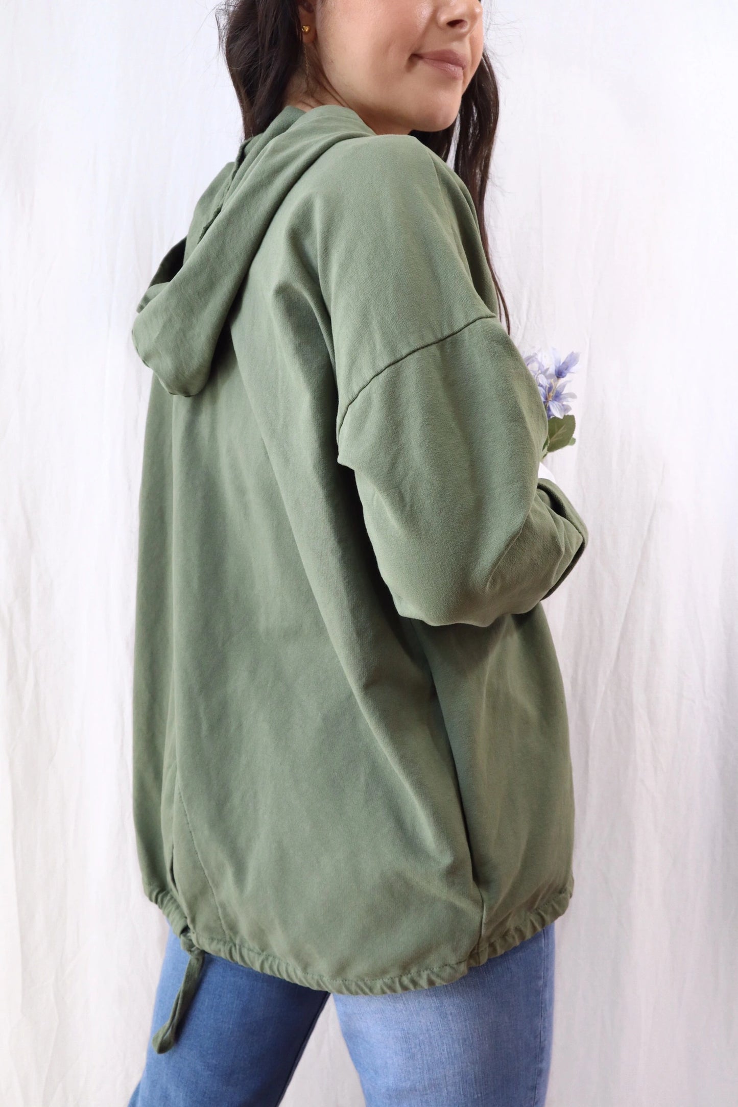 Hooded Sweatshirt with Zip and Drawstring | Green