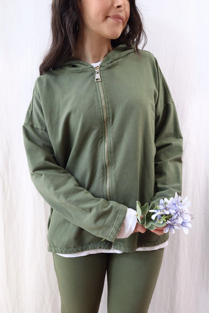 Hooded Sweatshirt with Zip and Drawstring | Green