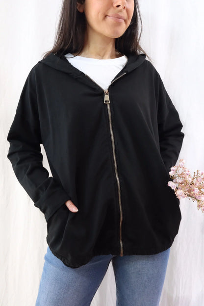 Hooded Sweatshirt with Zip and Drawstring | Black