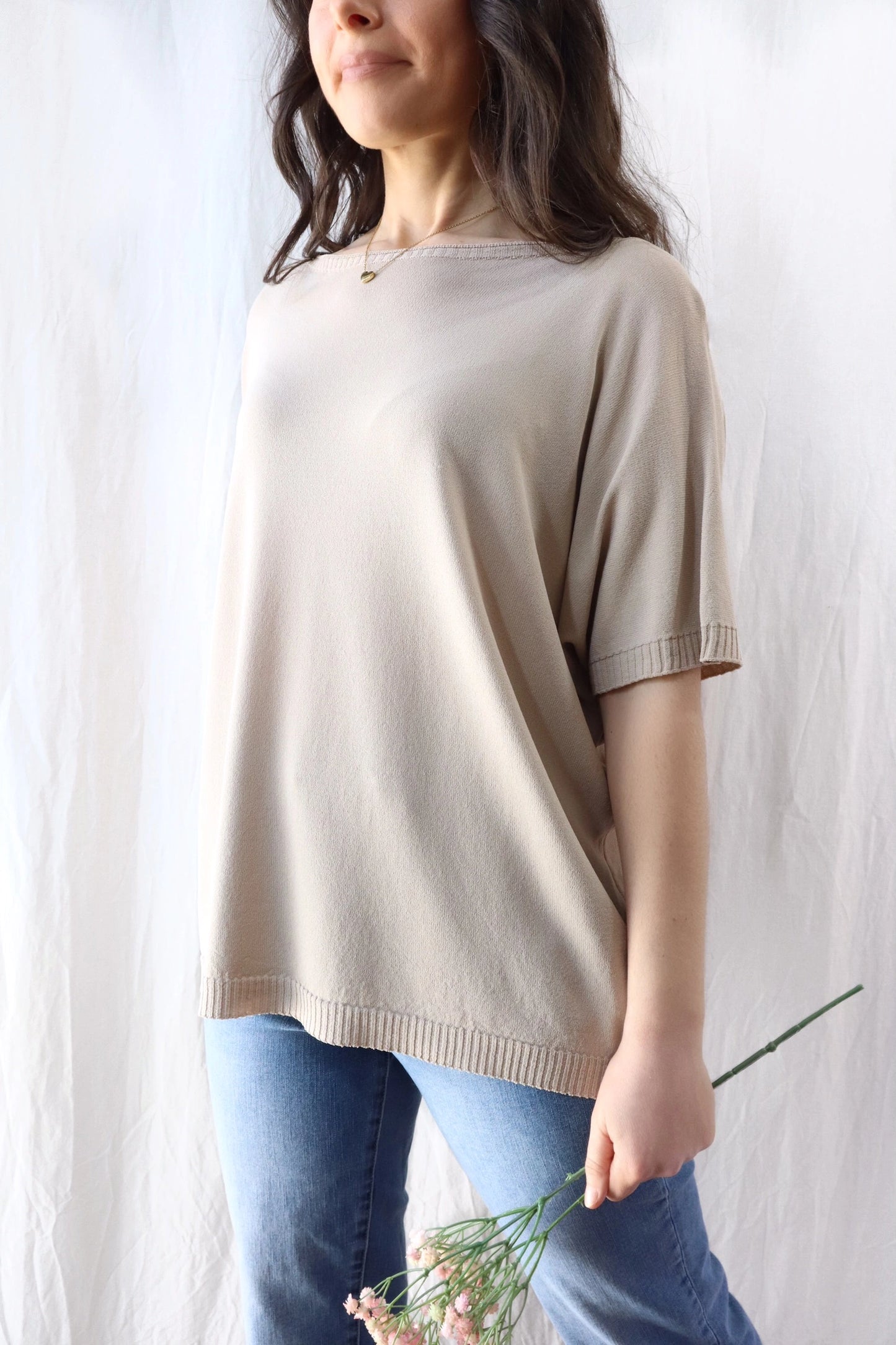 Short Sleeve Sweater in Viscose Blend | Beige