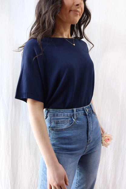 Short Sleeve Sweater in Viscose Blend | Blue