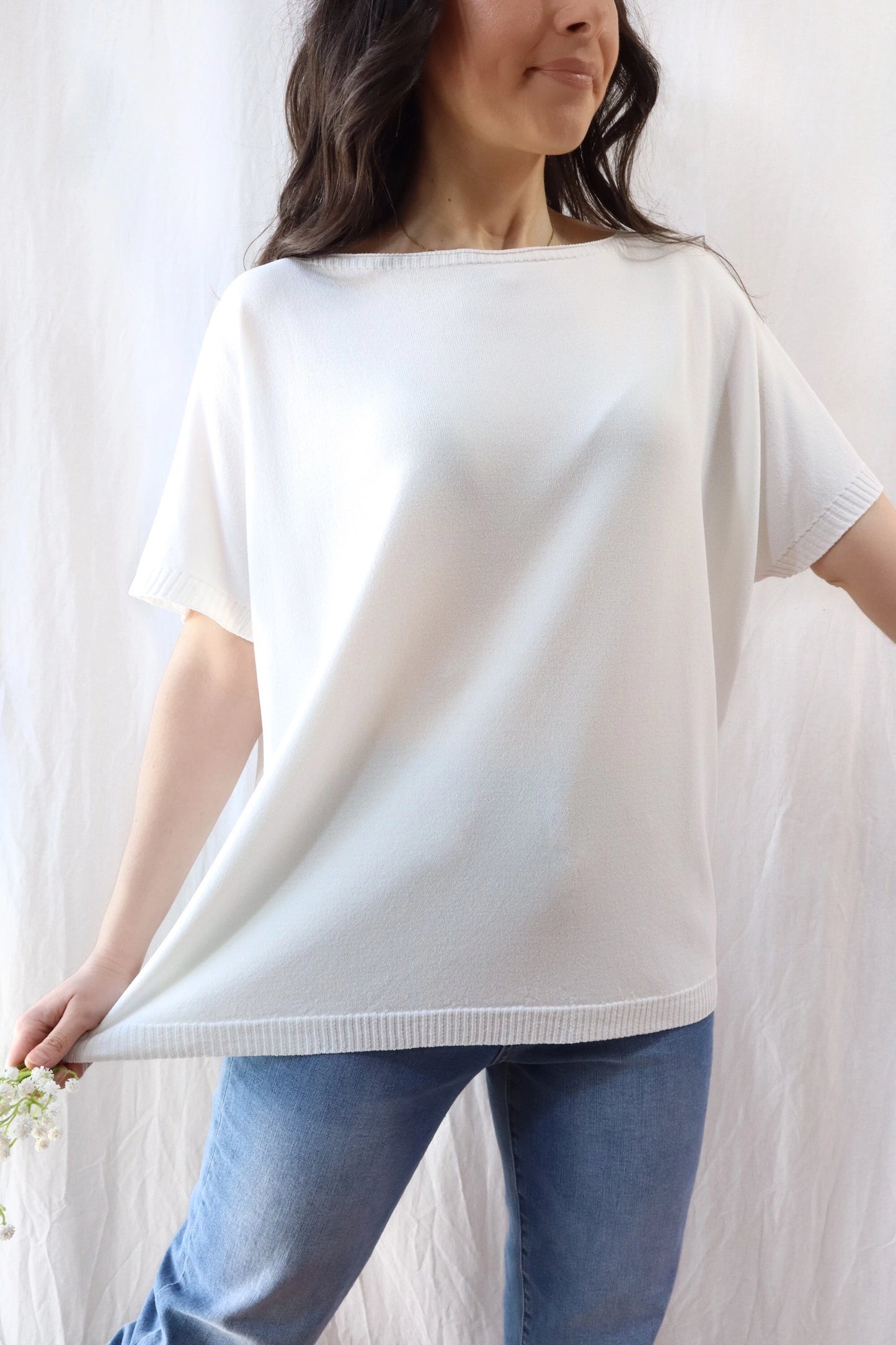 Short Sleeve Sweater in Viscose Blend | White