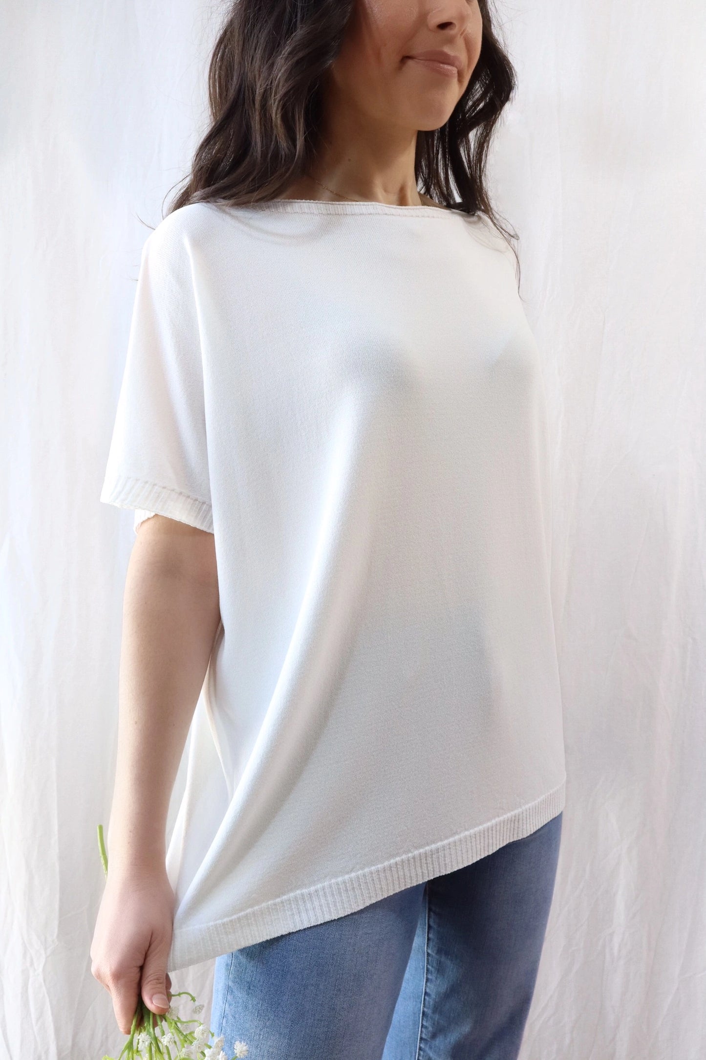 Short Sleeve Sweater in Viscose Blend | White