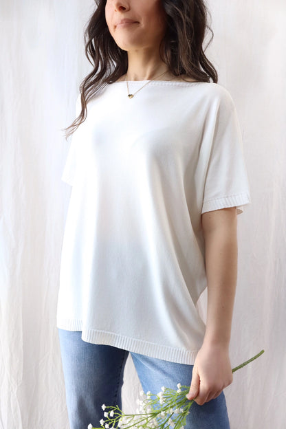 Short Sleeve Sweater in Viscose Blend | White