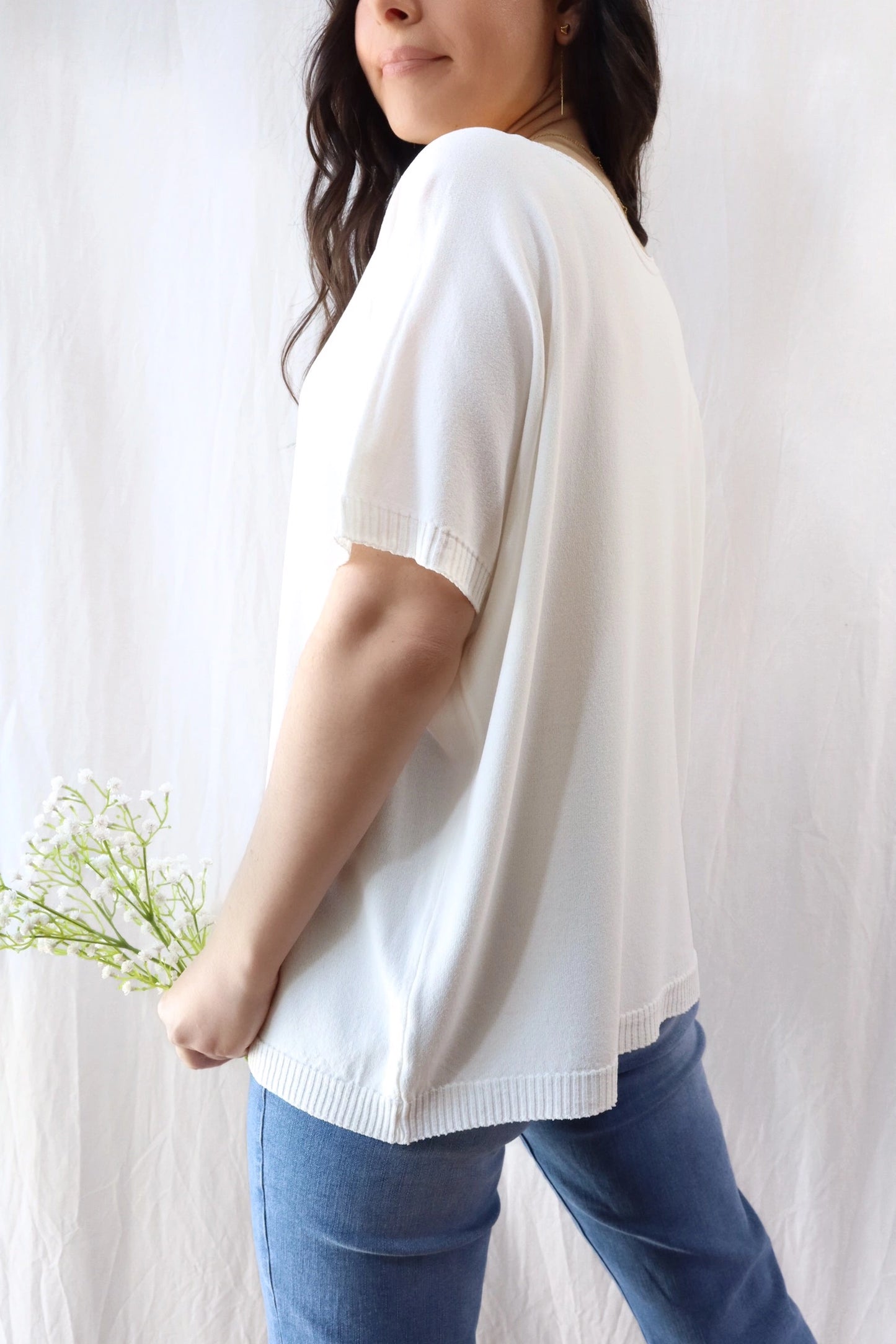 Short Sleeve Sweater in Viscose Blend | White