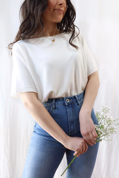 Short Sleeve Sweater in Viscose Blend | White