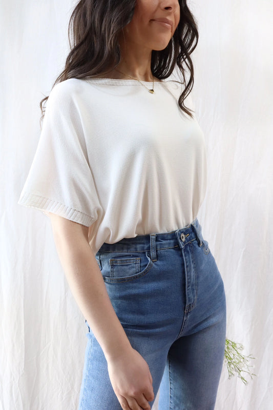 Short Sleeve Sweater in Viscose Blend | White